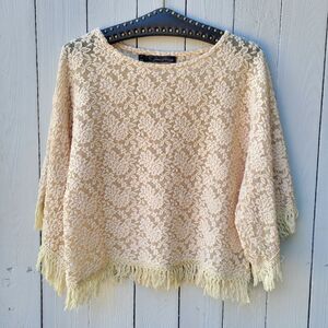Patterson J Kincaid bohemian music fair lace top boho chic style!! Cream
